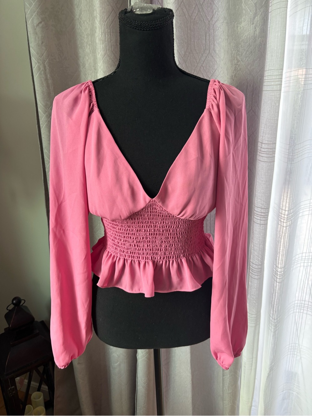 Wayf Bubblegum Pink Smocked Peplum Blouse - Picture 2 of 7